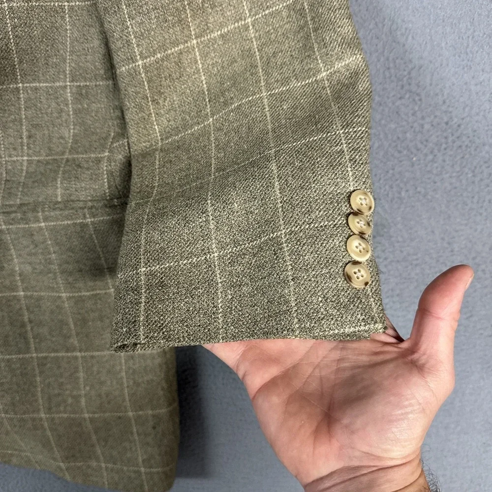 Ralph Ralph Lauren Blazer Mens 46 Tan Heathered Window Check Wool Silk Linen VTG